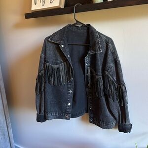 Black Fringe Jean Jacket